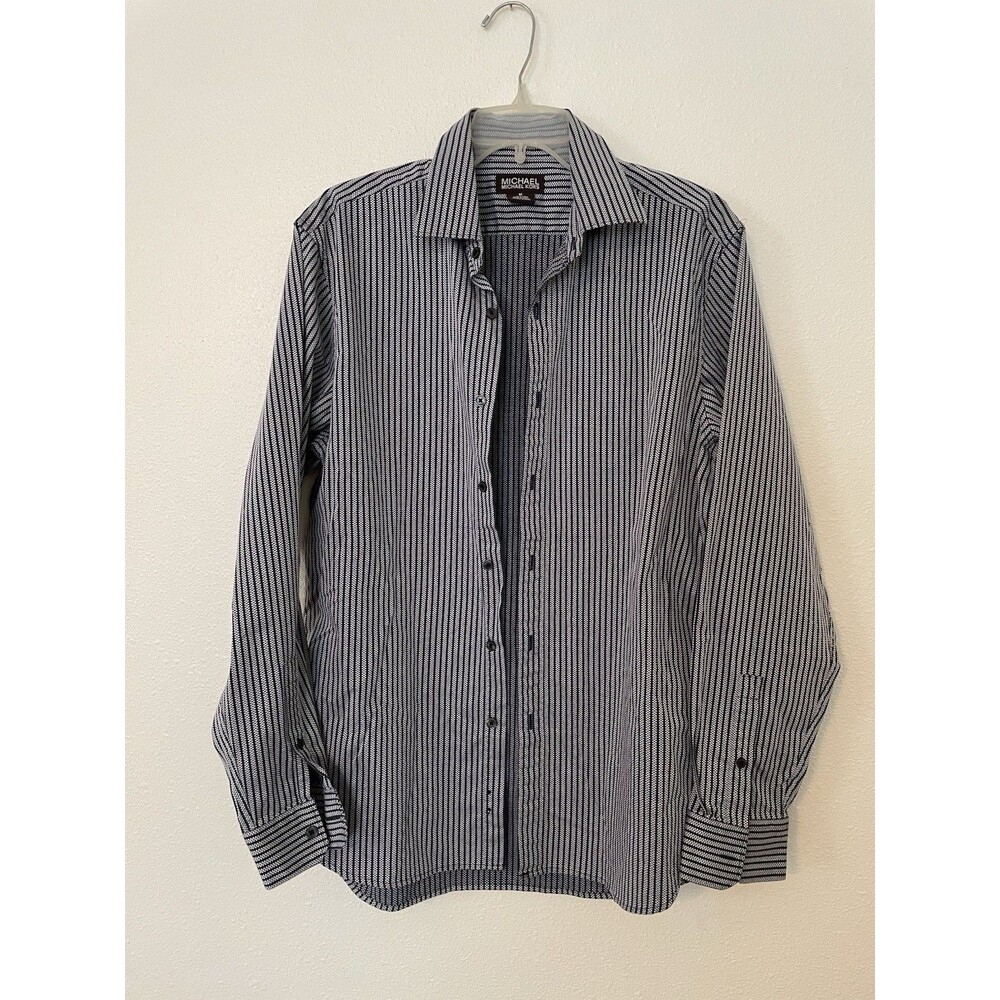 Michael Kors Mens Casual Shirt Navy/Blue Medium 34/35 Striped Button Down